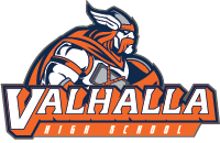 Valhalla High School Logo with Blue and Orange Viking