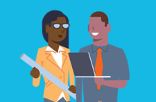 Two people collaborating on work