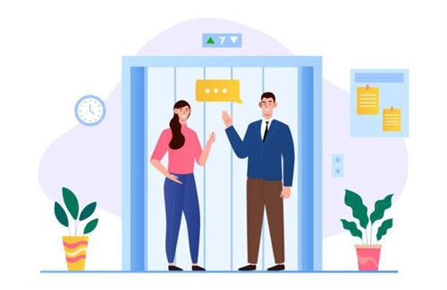 Two characters in front of an elevator