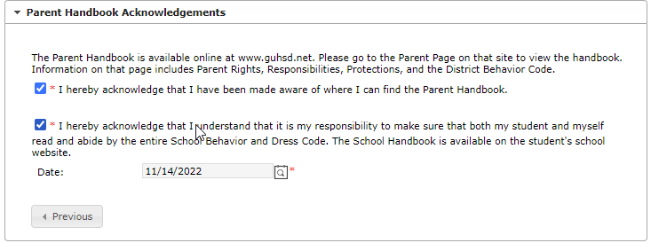 Parent Handbook Acknowledgement