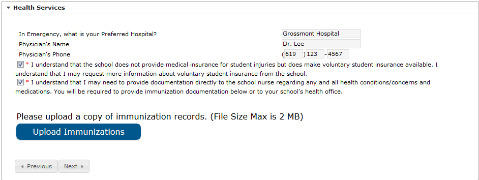 	 Sample screen of Student