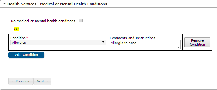 Sample screen of Student