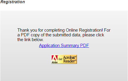 Sample screen of printing the completed Online Registration