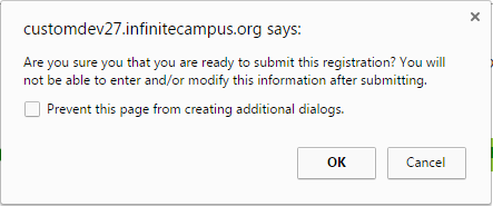 Sample screen of Online Registration asking if you are ready to submit registration