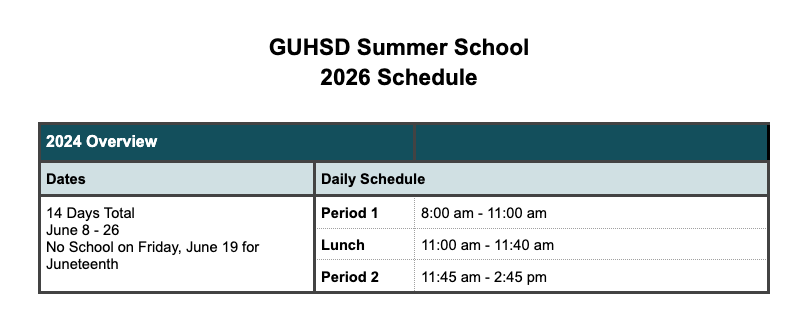summer school schedule