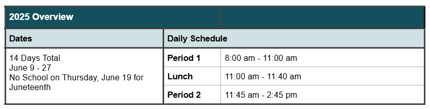 summer school schedule